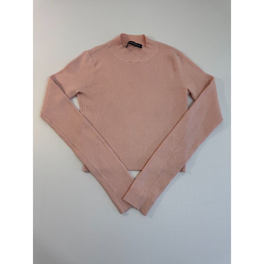 Brandy Melville Ribbed Womens Sweater Cropped Brett Mock Neck Baby Pink